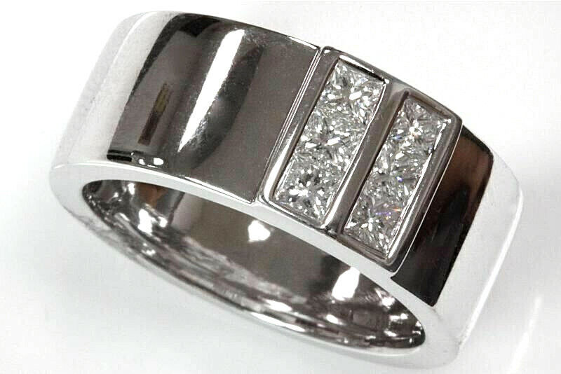 0.6 Ctw Natural Princess Cut Diamond Solid 14k White Gold Wedding Ring For Men