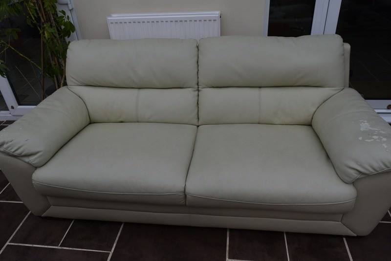 2 faux leather sofas, cream, comfortable, rarely used in Gloucester