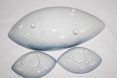 Royal Haeger USA Blue Sponge R-1745 / 46 Console Bowl & Candle Holders  #1801