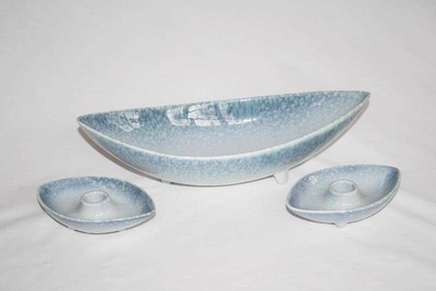 Royal Haeger USA Blue Sponge R-1745 / 46 Console Bowl & Candle Holders  #1801