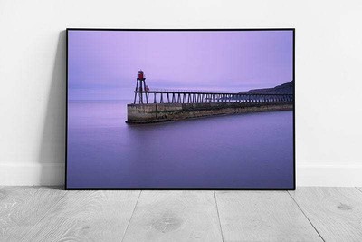 Purple Sky Whitby pier English coastline harbor wall Scarborough Wall Art Print
