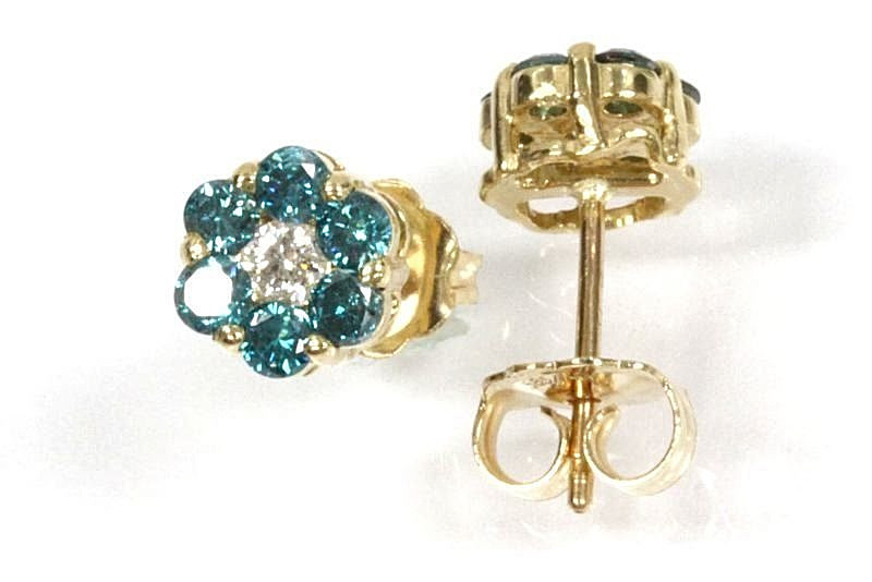 Pre-owned Jewelry By Arsa 0.5 Ctw Natural Blue & White Diamond 14k White Gold Flower Stud Earrings 6 Mm