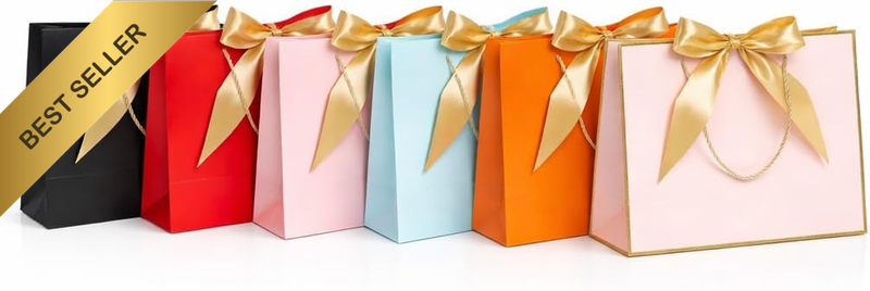 Gift Bags with Handles and Bow Ribbon, Small Favor Bags 11X3.9X7.8 Inch, Waterpr