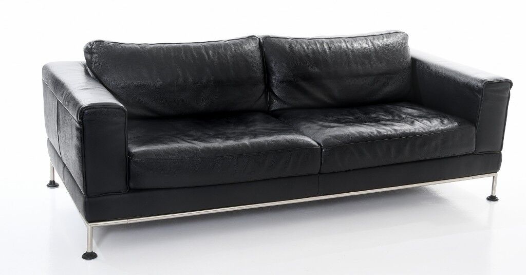 ikea two seater black leather sofa