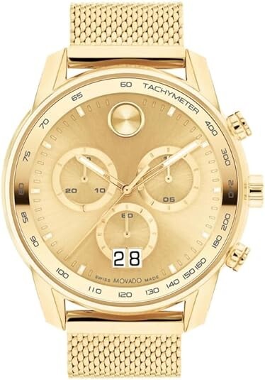 Pre-owned Movado Bold 3600911 Gold S/steel Mesh Bracelet Men's Chrono Swiss 48mm Watch