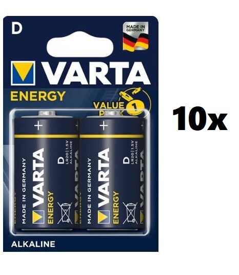 Confezione 20 Pile Batterie Varta Energy Alcaline D Torcia Torce hsb
