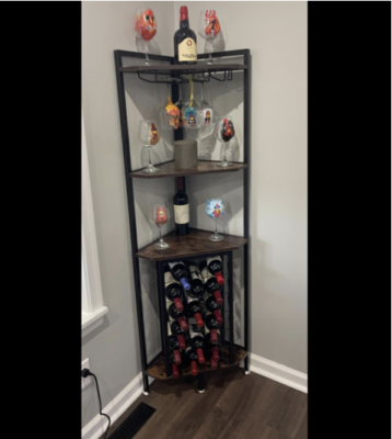 Corner Wine Cabinet Tall Shelf Rack Industrial Bottle Glass Holder Rustic Bar