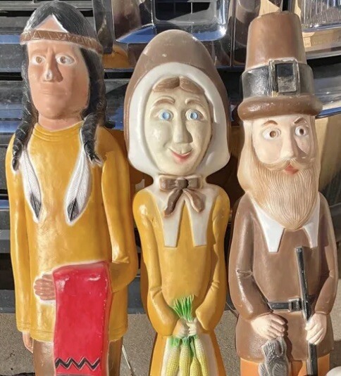 Vintage Don Featherstone Blow Molds Pilgrims (2), Indian, & Turkey