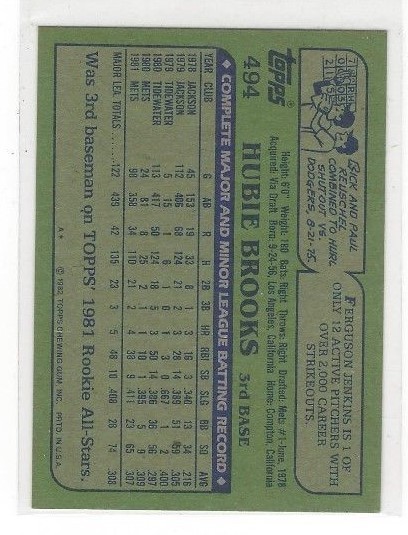 1982 TOPPS BASEBALL REGULAR BASE SERIES SINGLES # 1982 TOPPS BASEBALL REGULAR BASE SERIES SINGLES #