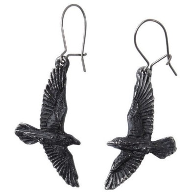 Alchemy Gothic Odin Black Raven Gothic Earrings Pair Flying Ravens on Hooks E333