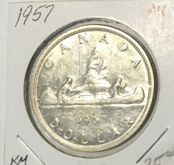 $1 Dollar Canada .800 Silver   1957   AU. KM 54