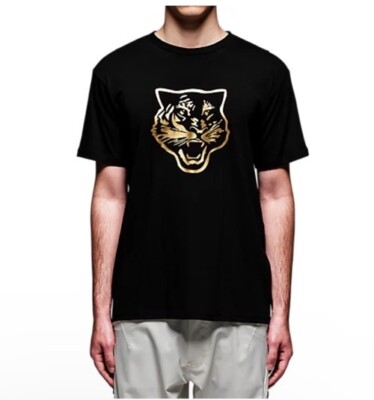 Onitsuka Tiger Unisex Black Gold Tiger Graphic T-Shirt Size Large