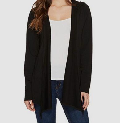 $95 Mod-o-doc Women's Black Long Sleeve Stretch Hooded Cardigan Sweater Size M