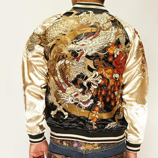 Mens SUKAJAN Souvenir Jacket Japanese Pattern Embroidery