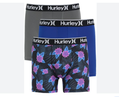 Hurley Men`s 3pk Regrind Boxer Briefs 3-pack Sweat wicking Size M L XL Floral