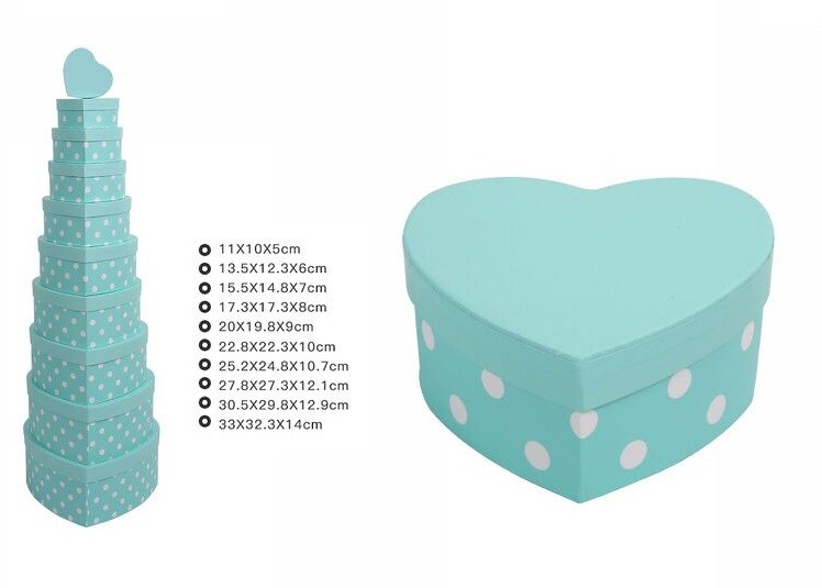 Set 10 Pezzi Scatole Box Per Regali Varie Misure Matrioska Cuore Azzurro dfh