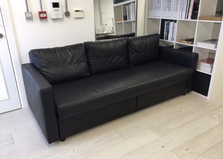 FREE DELIVERY IKEA FRIHETEN BLACK LEATHER 3 SEATER SOFA BED GREAT