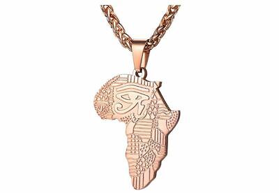 African Map Pendant Necklace Ethnic Pattern Jewelry Rope Chain 22 Inch Men