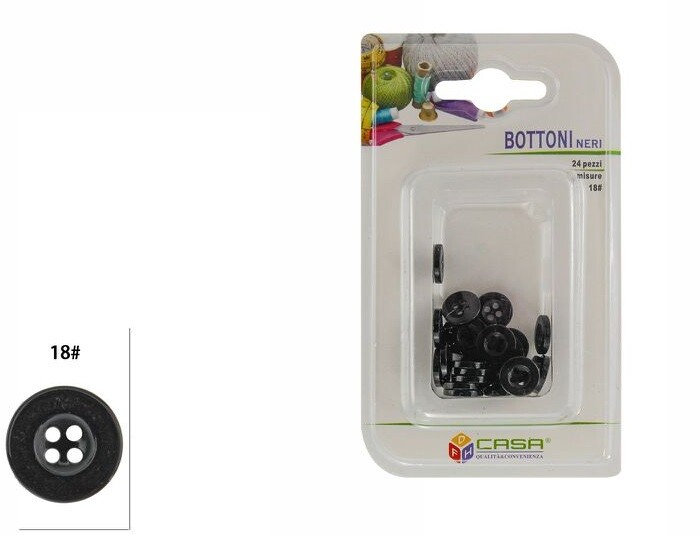 Confezione 24 Pezzi Bottoni Neri Diametro 18mm dfh