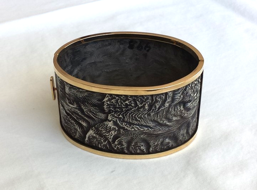 Hand Made Man Cuff Bracelet, 18 K Gold and  Reticulated Silver