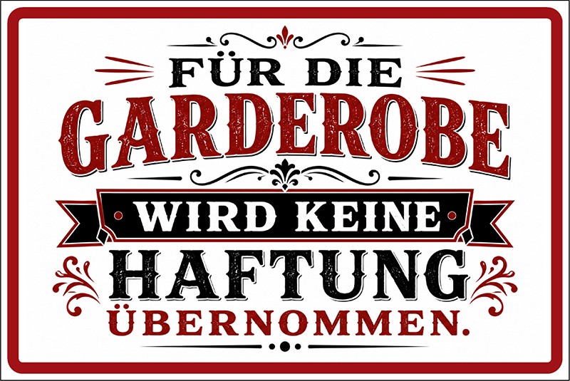 Hinweisschild Für die Garderobe wird keine Haftung übernommen. - 1
