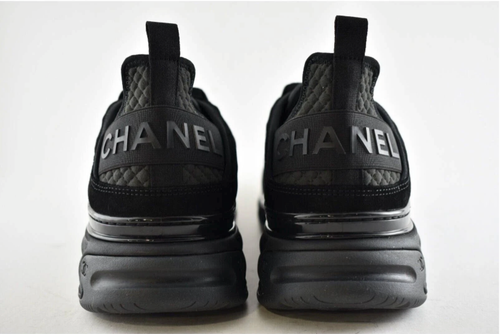 Pre-owned Chanel 21k Mens Black Grey Cc Logo Lace Up Tie Low Top Trainer Sneaker 44 11 In Gray