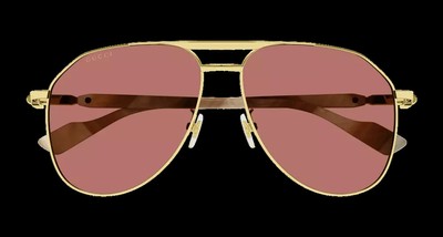Pre-owned Gucci Gg1220s-003-59 Gold Sunglasses In Red