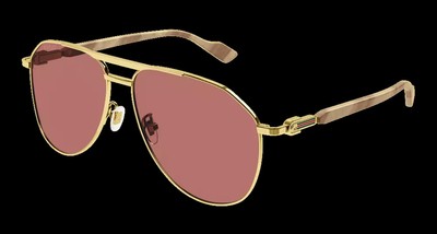 Pre-owned Gucci Gg1220s-003-59 Gold Sunglasses In Red