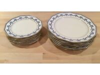 Antique Limoges Blue and White Wreath China Set: Dinner plates, side plates & teacups with saucers