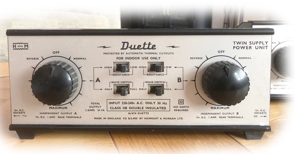 TWO DUETTE TWIN ANALOGUE MODEL RAILWAY CONTROLLERS, EXCELLENT CONDITION