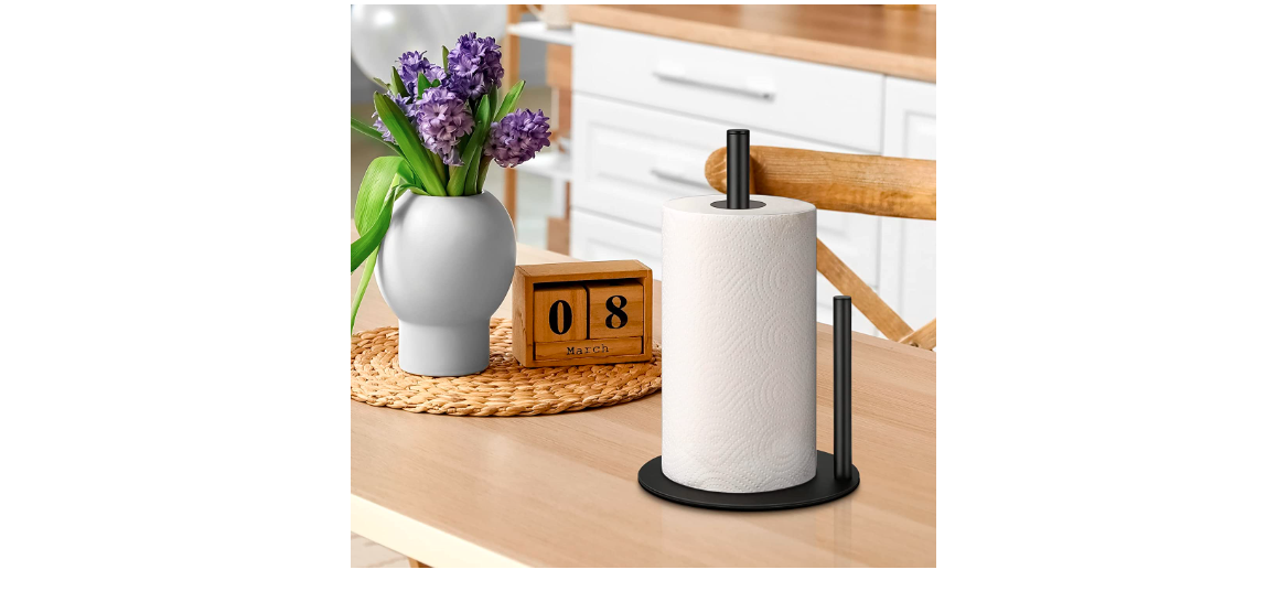 Kitchen Paper Towel Holder Countertop Freestanding Large Stainless Steel Black