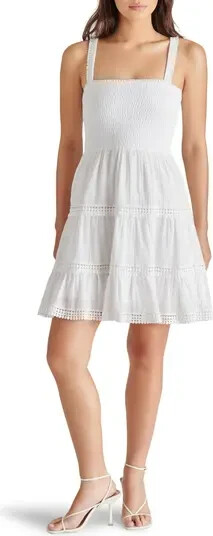Steve Madden Kahina Tiered Lace-Trim Minidress Women's M White Straight Neck - Picture 1 of 15