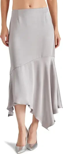 Steve Madden Lucille Satin Asymmetrical Hem Midi Skirt Women's XS Ash Grey - Picture 1 of 16