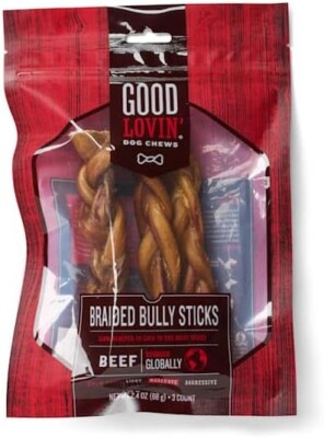 Good Lovin' Braided Beef Bully Stick Dog Chew Treats, 2.4 oz., Count of 3