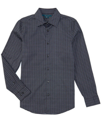 $89.50 Perry Ellis Scribble Leaf Print Stretch Shirt Cotton DK Sapphire size 3X