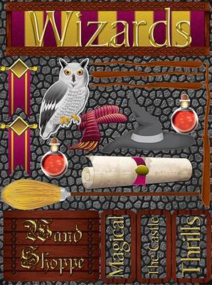 Scrapbooking Crafts Stickers 3D Wizards Owl Wand Shoppe Hat Broom Potion Castle 