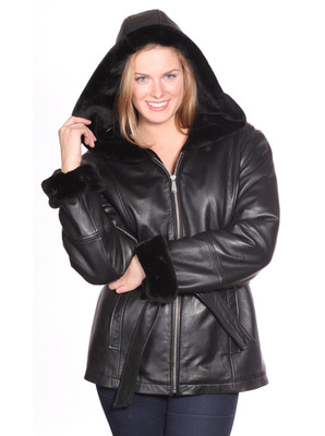 Pre-owned Reed Women's Parka Geniune Leather Butter Soft Fully Lined Fur With Hood Soft In Black