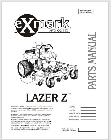 【美品商品】CE owner's manual Exmark PARTS MANUAL FOR A 60 inch LAZER Z MODEL LZ26KC604 | eBay