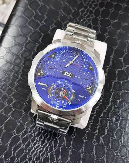 Orologio Da Polso Zcc Time4 Grande Uomo Analogico Data Quarzo Silver Blu lac