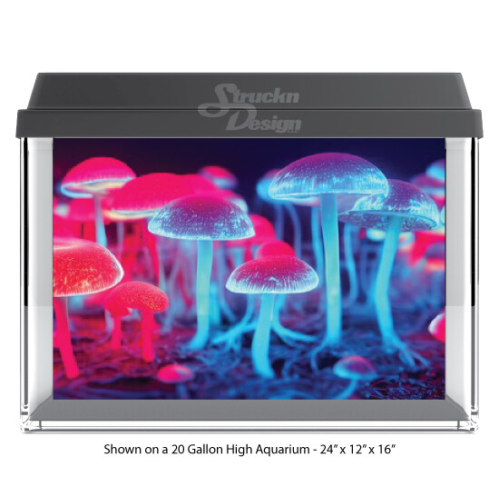 Pink Blue Glow Mushroom Polyester Fish Tank Glass Backdrop Aquarium Background