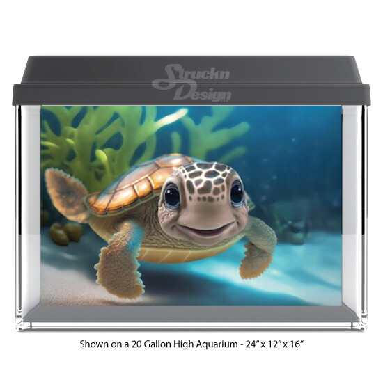 Cute Swimming Sea Turtle Polyester Fish Tank Glass Backdrop Aquarium Background
