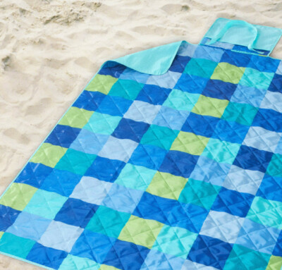 Outdoor Blanket 50” x 70” Picnic Lawn Beach Sports Blue Checkered NEW Ships FST