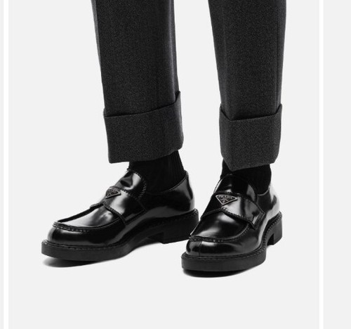 Prada Men's Triangle Logo Leather Loafers Size 9.5US 8.5UK