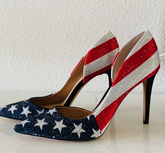 Pre-owned Inc International Concepts Inc Women's Kenjay D'orsay American Flag Sparkling Pumps Size 8.5 In Multicolor