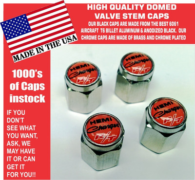 Chrome Dodge Charger Hemi RT SRT Hellcat Mopar Orange Valve Stem Caps - Nice