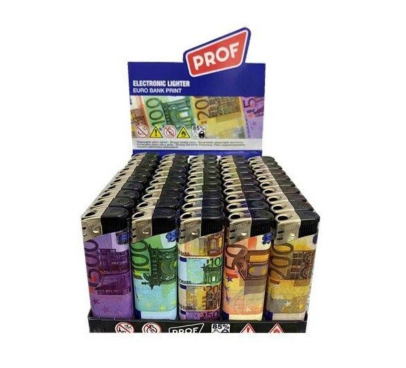 Confezione 50 Accendini Elettronici Ricaricabili Prof Euro Bank Print dfh