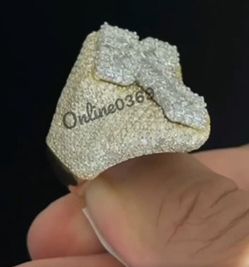 Pre-owned Online0369 Men's 3.2ct Baguette Cubic Zirconia Customize Cross Ring Silver Free Pendant In White