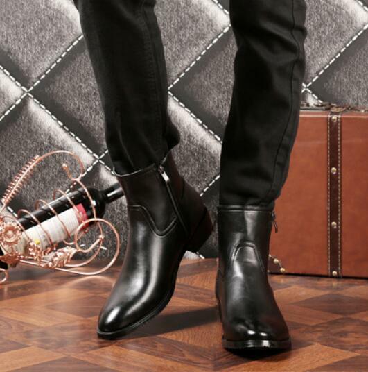 【関税込み】 Chelsea ankle boots Mens Business Dress Formal Leather Chelsea Side Zip Ankle