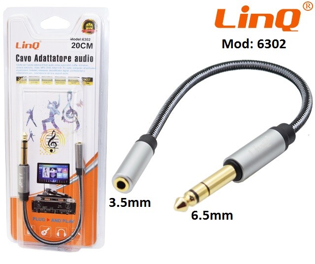 Cavo audio jack stereo TRS da 6,35 mm 1/4 maschio a 3,5 mm 1/8 femmina Linq 6302