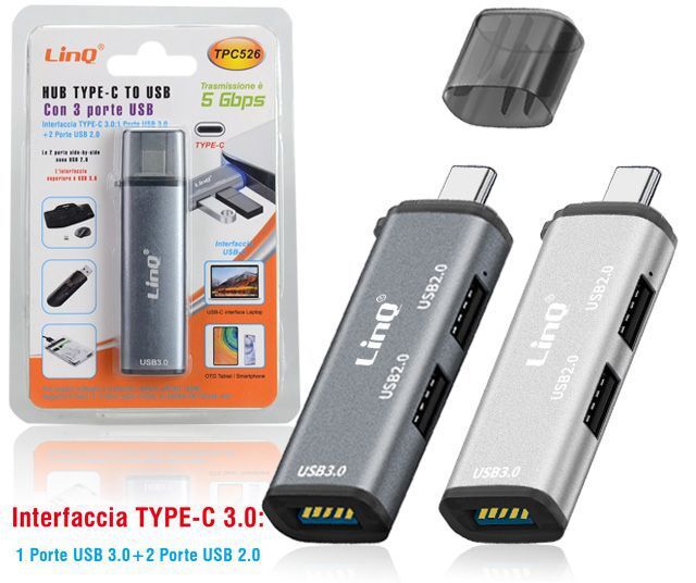 Hub Type-C Tipo C Con 3 Porte Usb 3.0 Linq Tpc526